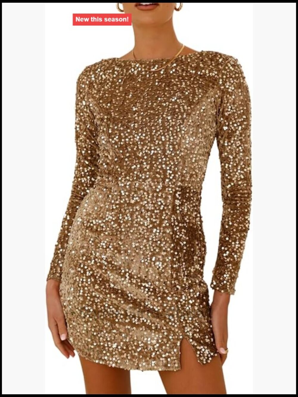 Womens Sequin Bodycon Mini Dress Sparkly Backless Long Sleeve Velvet Party Dress